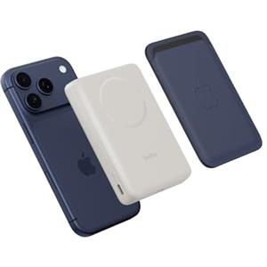 Belkin BoostCharge Power Bank Magnetico 10000mAh, Anello Magnetico - Beige | Caricatore Portatile 10000mAh Wireless Qi2, Anello Magnetico per Aggancio ad Accessori, 2 USB-C, Pre-Caricato, Cavo Incluso