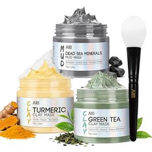 ANAI RUI ANAiRUi Maschera Viso Curcuma - Maschera All'argilla Disintossicante Tè Verde - Maschera Fango Mar Morto, Maschere Set Spa, Purificante e Esfoliante e Idratante, 210g