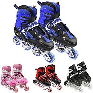 OHMG Pattini a rotelle in linea regolabili per bambini, ragazze, ragazzi, principianti, con ruote a LED, ideali per uomini e donne, regalo di Natale e compleanno, taglie 27-32/32-37