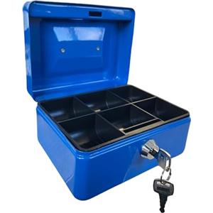 Requisite Needs Salvadanaio in metallo da 15,2 cm, in acciaio, cassaforte per contanti, con serratura, 2 chiavi per la sicurezza (blu)