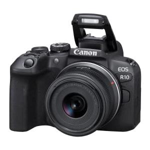 Canon Fotocamera mirrorless EOS R10 + RF-S 18-45 mm F4.5-6.3 con obiettivo STM + adattatore EF-EOS R (fotocamera ibrida, aggiornamento DSLR, 15 B/s, video 4K, Dual Pixel CMOS AF II Focus System,
