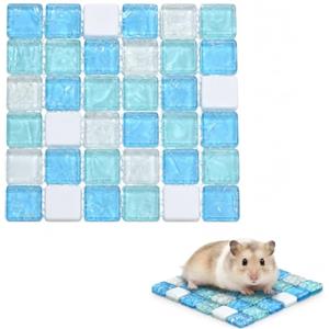 FIMJEP 1 Tappetino Raffreddante in Vetro per Criceti e Porcellini d'India, 10×10 cm, Letto di Ghiaccio Fresco per Gabbia, Superficie Liscia e Lavabile (Blu)