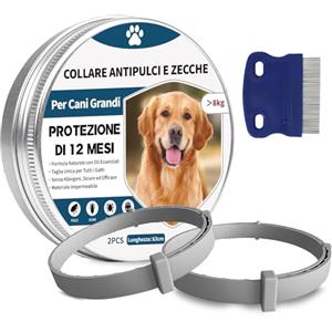 Electri-HQ 2 Pezzi Antiparassitario Per Cani,Collare Antipulci per Cane,Realizzato Con Oli Essenziali Naturali, Sicuro ed Efficace, Universale per Cani e Gatti,Protegge per 12 Mesi (cani di grossa taglia)