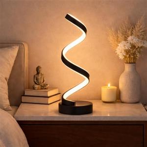 Arcadia Lampada da Comodino LED - Luce Notturna Dimmerabile Bianco Freddo, Naturale e Caldo - Design a Spirale Moderno 3200 Lumen - Abat-jour per Camera da Letto, Scrivania e Salotto (1 x Nero)