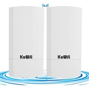KuWFi Punto di accesso WiFi, KuWFi Punto a Punto Ponte Wireless 2.4G Ripetitore Esterno Potente con Lungo Raggio, 300Mbps Amplificatore WiFi per 1KM estensione rete telecamera IP, CPE Deck Wlan per PTP/PTMP
