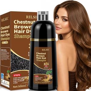 RILSIC Shampoo Colorante, 500ml Hair Dye Shampoo 3 in 1 (Castagno, 500ML)