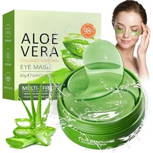 gelpretty 60 Pcs Maschera Occhi di Aloe Vera, Patch Contorno Occhi con Acido Ialuronico, Patch Occhiaie e Borse Contorno Occhi Idratante, Migliora e Rassoda la Pelle degli, Donne e Uomini