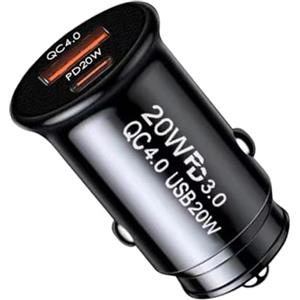 Generico Presa accendisigari - Doppia USB A + Tipo C Ricarica rapida, Caricabatteria per auto - Adattatore di ricarica rapida QC4.0 PD 20 W | lega di alluminio, 4,3x2,3x2,3 cm 11 g