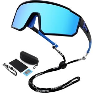 NAMIS Occhiali Ciclismo Uomo Donna UV400 Occhiali Veloci Regolabile Occhiali Bici Blu Occhiali Running Antivento Occhiali da Sole Sportivi Polarizzati per Sci MTB Alpinismo Corsa Baseball