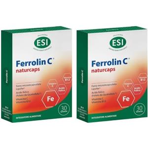 ESI, Ferrolin C, Integratore Ferro, Acido Folico, Vitamina C e B12, Per la Normale Funzione del Sistema Immunitario, Riduzione di Stanchezza e Affaticamento, 30 Naturcaps