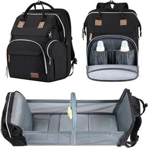 Chickwin Zaino Cambio Neonato con Fasciatoio, Zaino Neonato Multifunzione Mamma Zaino per Neonati per Viaggio Borsa Fasciatoio Portatile Grande per Mamma e Papà (27 pollici,Nero)