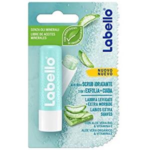 Labello - Scrub labbra Aloe Vera (5,5 ml), cura innovativa per le labbra con particelle esfolianti di origine naturale, peeling morbido con vitamina E