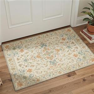 BEIMO Tappeto Boho per Interni 60x90 cm, Vintage Lavabile, Piccoli Orientali Antiscivolo per Porta d'Ingresso, Corridoio, Cucina,Crema Floreale