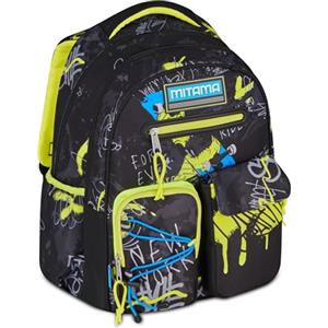 Mitama Zaino Scuola Elementare M-Power Rebel, Triplo Scomparto, Ragazzi e Ragazze, Tasca Porta Borraccia, Schienale Imbottito, nero