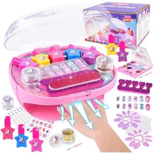 JONRRYIN Set di smalti per unghie per bambini e ragazze, regalo per ragazze, per nail art per bambini da 6, 7, 8, 9, con valigetta per il trucco fai da te, giocattolo (rosa)