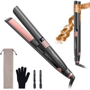 BESTOPE MIX Piastra Capelli 2in1, 15S Riscaldamento, 80-230°C, Rosa e Nero