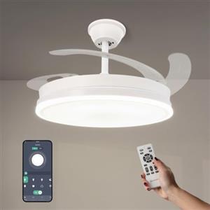 M mimotec - White Olga Ventilatore da Soffitto Retrattile con Luce LED CCT Ø107cm, Controllo via App e Telecomando, Silenzioso, 6 Velocità, Pale Pieghevoli, Timer e Funzione Estate/Inverno