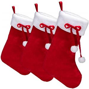 COM-FOUR® 3x Calza di Natale premium XL da riempire, Stivali di Babbo | Decorazione natalizia con pompon - Calza Befana