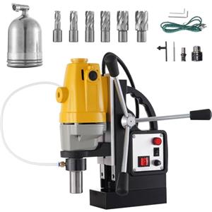RICHRICH Trapano Magnetico 1100 W, Diametro del foro di 1-1/2 pollici (40 mm), Trapano a Colonna Magnetica MD40, 12000 N, 670 giri/min, con 6 frese anulari HSS, Sistema di perforazione, Costruzione