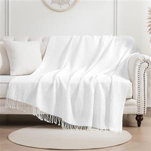 Sonive Coperta Cotone Waffle, 127x152cm, Plaid Dolce e Caldo, Bianco