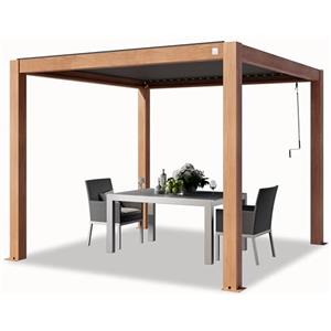 TOOLPORT PRIMEYARD Pergola 3x3 m montanti in alluminio look legno con tetto a doghe in alluminio gazebo da giardino