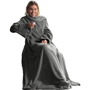 CelinaTex TV Decke Coperta soffice con Maniche Tasche Tasche per i Piedi Microfibra Pile Coral Coperta 150 x 180 cm Grigio