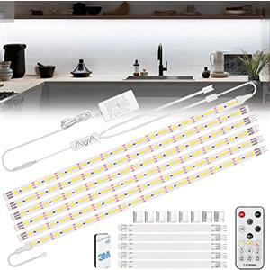 Enteenly Striscia Led 3 Metri Bianco Fredda con Telecomando Sotto l'armadietto Luci per Vetrina, Cucina, Scrivania, Mensola, con Spina EU, 6500K