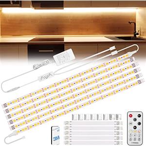 Enteenly Striscia Led 3 Metri Bianco Caldo, con Telecomando Sotto l'armadietto Luci per Vetrina, Cucina, Scrivania, Retroilluminazione TV, 2700K