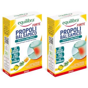 Equilibra Propoli Balsamico Forte, Compresse Masticabili Mal di Gola e Voce, Effetto a Lunga Durata, con Propoli, Eucalipto, Erisimo e Vitamina B2, Adatto a Vegetariani, Senza Glutine e Senza Lattosio