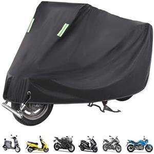 Comioke Telo Coprimoto Impermeabile, Pertura Moto con Fori di Blocco, Copri Moto da Esterno Anti UV e Antivento, Antifurto Copertura Motociclo (255x90x125cm)
