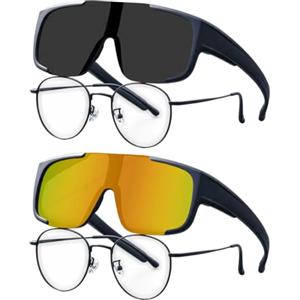 OKMIJN 2Pcs Occhiali da Sole Ciclismo, Socchiali Sovraocchiali, Occhiali da Sole, Protection UV400, Sovraocchiali da Sole Polarizzati, Occhiali Sportivi Uomo Donna per Bici Corsa Pesca Guida