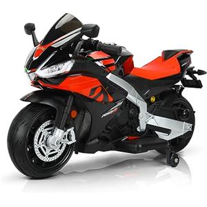 TCARAIWEN Moto Elettrica Bambini, Aprilia RSV4 Licenza Ufficiale 12V per Bimbi (Nero, Grande(130cm))