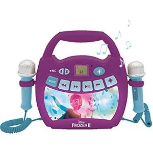 Lexibook, Frozen, Lettore Digitale Karaoke Portatile per Bambini, Microfoni, Effetti Luce, Bluetooth®, Funzioni di Registrazione e Cambio Voce, Viola, MP320FZZ