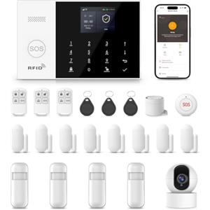 PGST WIFI/GSM Allarme casa Senza fili con 1080P Telecamera Wi-Fi Interno | 22 Pezzi Allarme casa, Sistema Antifurto Completo,Sensore per porte e finestre,sensore di movimento,Compatibile con Alexa