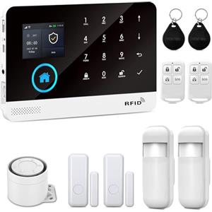 XNY Kit Allarme Casa Senza Fili 4G, Antifurto Allarme Casa WiFi con Controllo APP, Kit da 10 pezzi (Rilevatore di Movimento, Sensore per Porte e Finestre, Sirena, Telecomando) Compatibile con Alexa