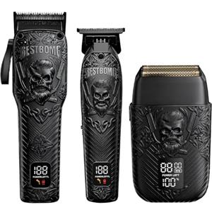 BESTBOMG Tagliacapelli professionale senza fili da uomo, kit e set di rasoi elettrici, kit e set di tagliacapelli in metallo, con batteria a lunga durata, per uso familiare e barbiere (nero)