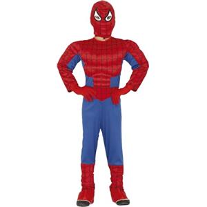 CARTOON Costume Supereroe Ragno Bambino Muscoloso Tuta Intera Rosso e Blu con Effetto Muscoli e Maschera Travestimento Ispirato a Spiderman per Carnevale Feste e Giochi di Ruolo