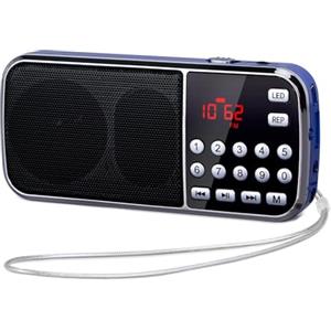 PRUNUS J-189 Mini Radio Portatile FM, Bluetooth, Digitale, Supporto TF Card/USB/AUX, Torcia di Emergenza (Azzurro)