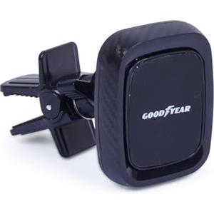 Goodyear Porta Telefono Auto Magnetico, Supporto Smartphone Bocchette Aria con Clip Ultragrip a Vite, Piastra Girevole 360°, 2 Magneti Adesivi Inclusi, Universale, Silicone Antigraffio, Nero
