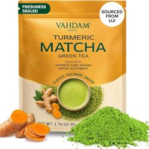 VAHDAM, Curcuma Matcha Polvere di tè verde - POTENTE SUPERFOOD BLEND (100g/50 tazze) 100% puro e polvere di Matcha giapponese non miscelatoI