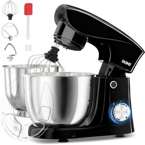 YASHE Impastatrice Planetaria 1500W, 2 Ciotole in Acciaio Inox 4,5L + 5L, 10+P Velocità, Testa Inclinabile, con Gancio Impastatore, Frusta e Sbattitore