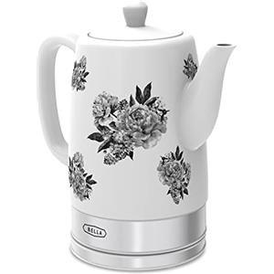 bella Bollitore Elettrico e Teiera in Ceramica con Base Girevole Rimovibile, Spegnimento Automatico e Protezione contro l'Ebollizione a Secco,1,5 L, Floreale nero