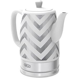 bella Bollitore Elettrico e Teiera in Ceramica con Base Girevole Rimovibile, Spegnimento Automatico e Protezione contro l'Ebollizione a Secco,1,5 L, Chevron Argento
