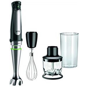 Braun MultiQuick 7 - Frullatore a Immersione con Tecnologia SplashControl, ActiveBlade, Selezione di Velocità Precisa, Tritatutto 350 mL, Frusta, Bicchiere 600 mL, 1000W, Nero (MQ7025X)
