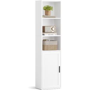 VASAGLE Libreria con 1 Anta, 31,8 x 24 x 145,9 cm | Scaffale Verticale, per Soggiorno Studio Ufficio Camera da Letto, Bianco Nuvola, Collezione Siren LBC501WB01