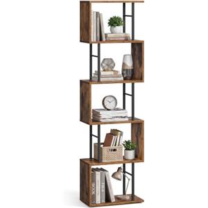 VASAGLE Libreria a Forma di S a 6 Ripiani, in Legno e Metallo, Scaffalatura Portaoggetti, 38 x 24 x 157,2 cm, per Soggiorno e Ufficio, Marrone Vintage e Nero Opaco, Collezione Barnet LLS172KD01