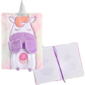 Idena 12107 - Quaderno A5 a righe, Fluffy Unicorn, 80 fogli 80 g/m² in bianco, con nastro e nastro di peluche
