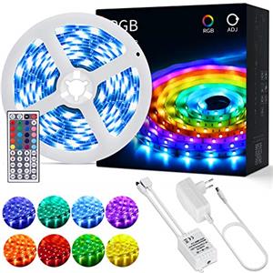 OUSFOT Striscia Led Rgb 5 Metri 20 Colori e 6 Modalità Regolabile Diy con 44 Tasti Telecomando IR per Decorazioni Cucina Bar Festa Facile Installazione