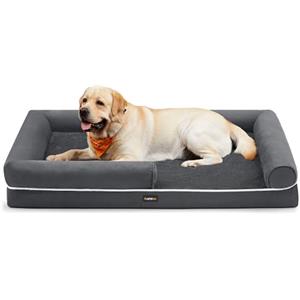 Feandrea Cuccia per Cani Ortopedica, Letto Divano per Animali, Imbottitura Morbida, Bordi Rialzati, Copertura Sfoderabile e Lavabile, 135 x 107 x 23 cm, Fondo Antiscivolo, Grigio Scuro PGW079G01