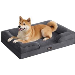 Feandrea Cuccia Ortopedica per Cani in Flanella, 89 x 63 x 16 cm | Letto per Cani con Bordo Rialzato, 1 Pezzo, Grigio Ardesia, Collezione BLOMFY PGW322GN01